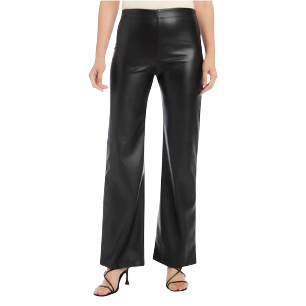 Vince Camuto Faux Leather Metallic Flared Leg Pull On Pants Black Size Large
